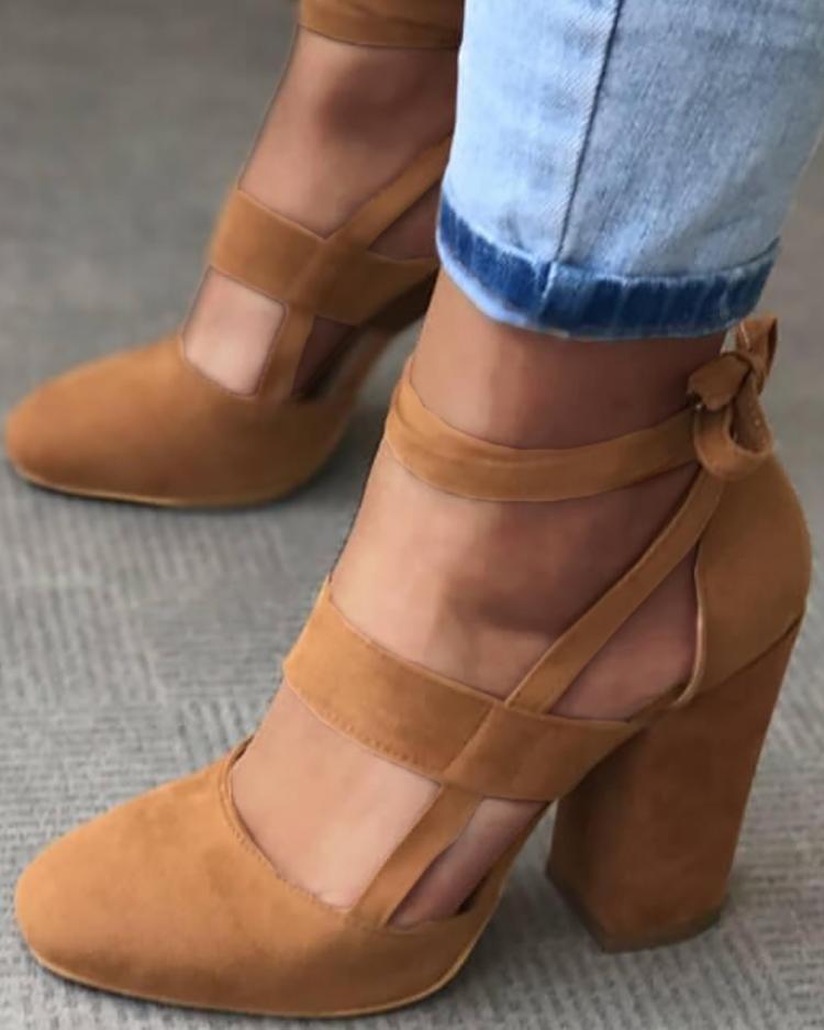 Fashion Caged Chunky Heels Shoes