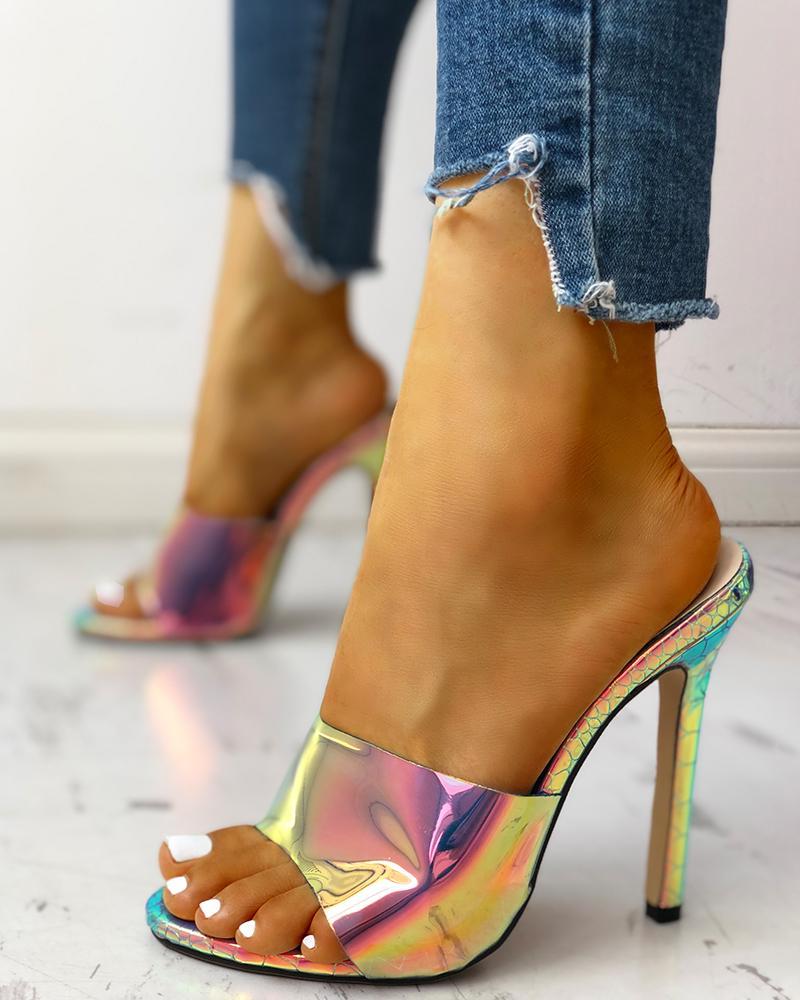 Outlet26 Transparent PVC Neon Thin Heeled Sandals Multicolor