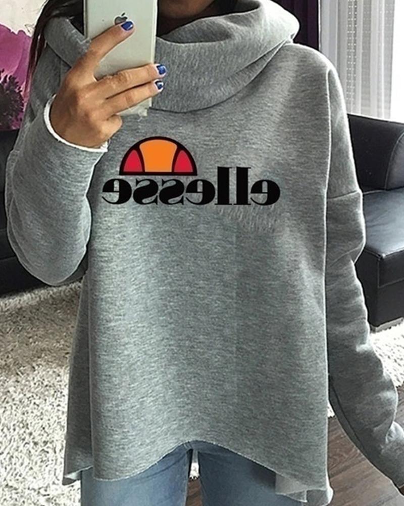 Outlet26 Letter Print Pullover Hoodie gray