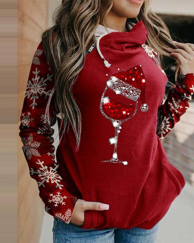 Christmas Snowflake Printing Long Sleeve Sweatshirt