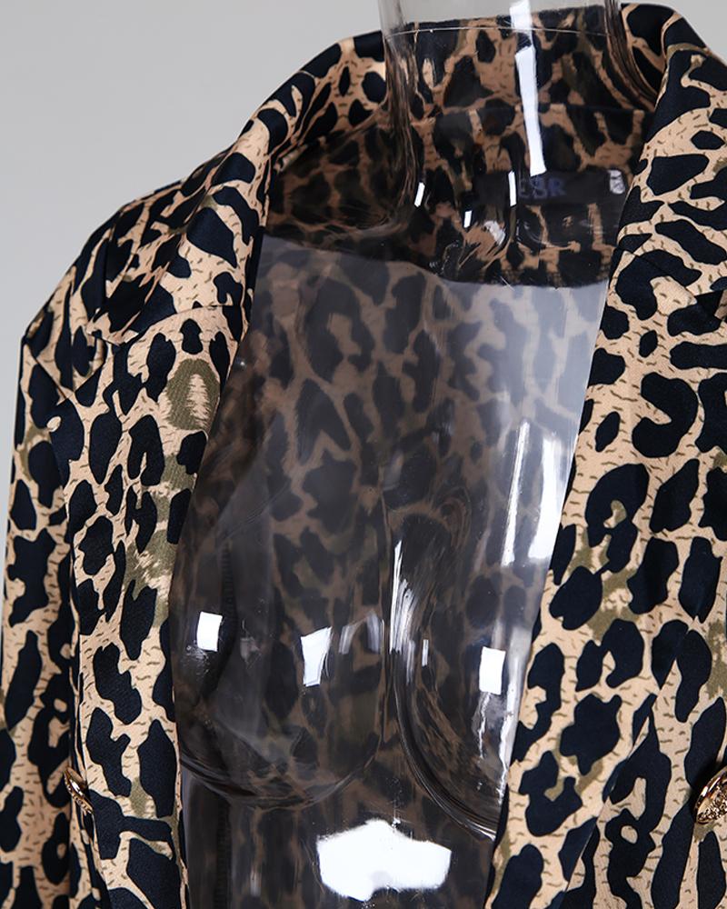Long Sleeve Leopard Printed Blazer
