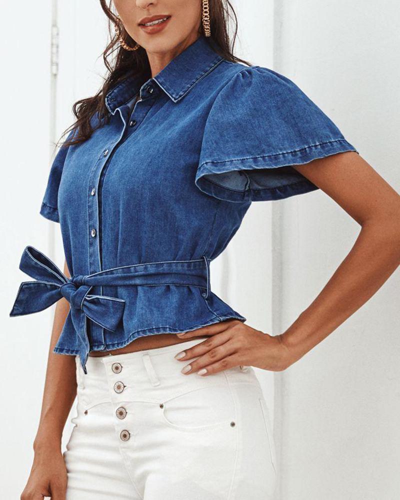 Solid Button-Up Denim Top
