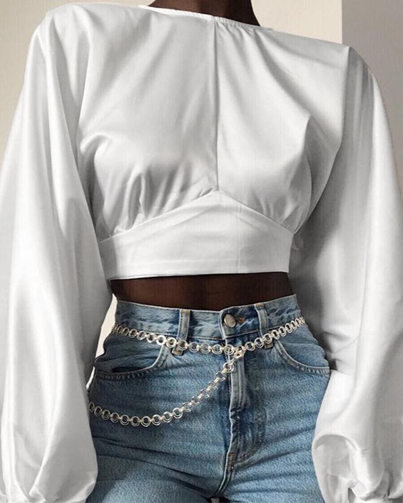 Outlet26 Open Back Tie Crop Satin Top white
