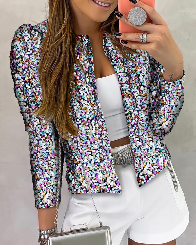 Outlet26 Glitter Long Sleeve Sequins Coat MultiStyle