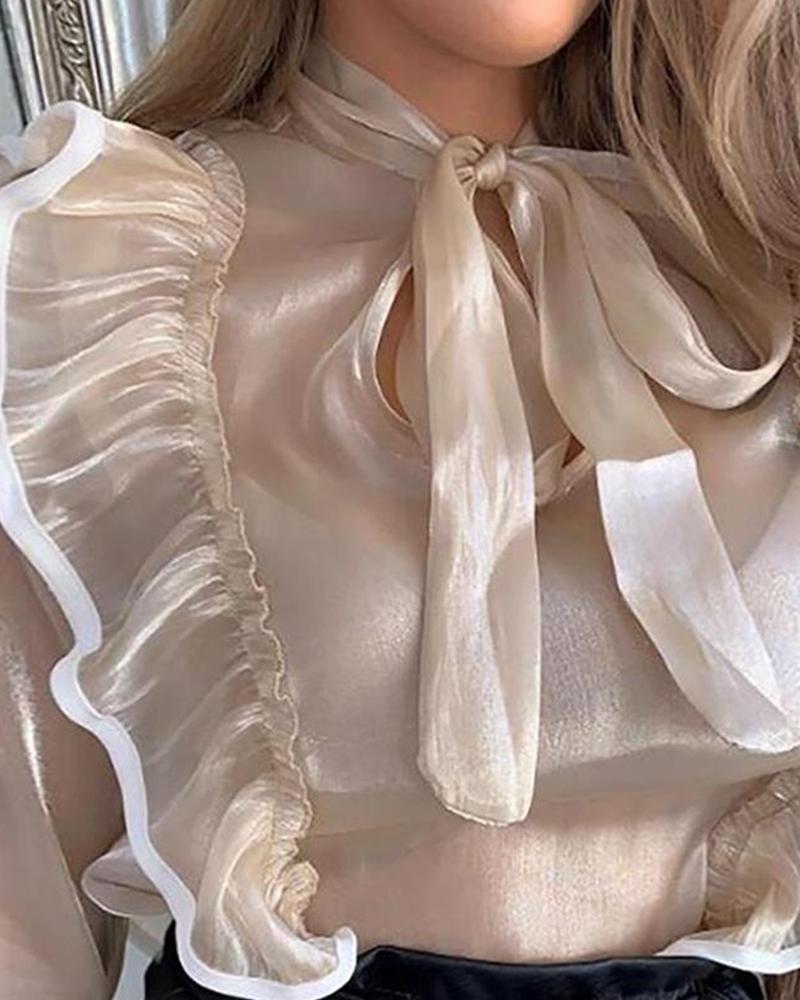 Solid Bell Sleeve Ruffle Top