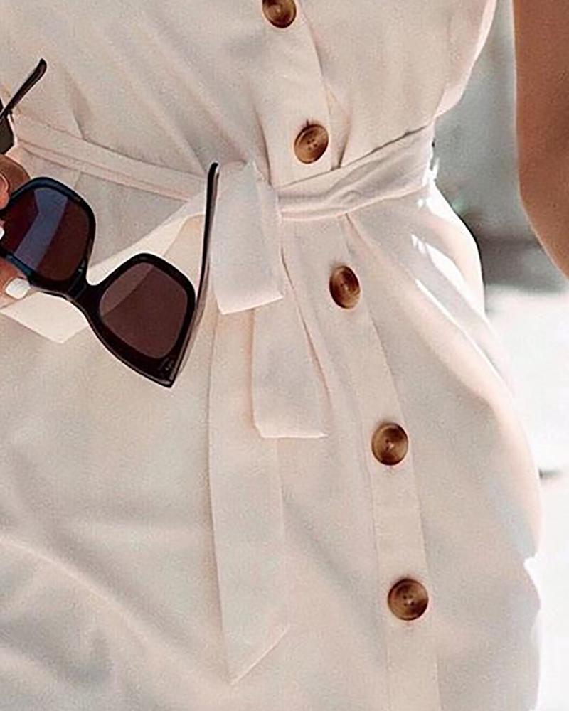 Solid Buttoned Sleeveless Casual Dress