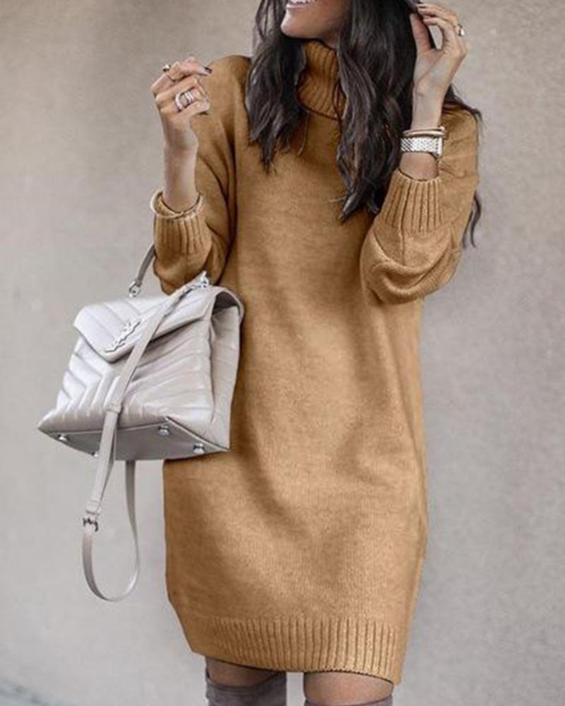 Solid High Neck Oversized Sweater
