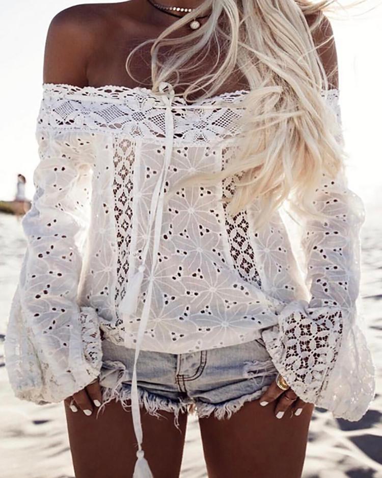 Outlet26 Stylish Lace Off Shoulder Casual Blouse white