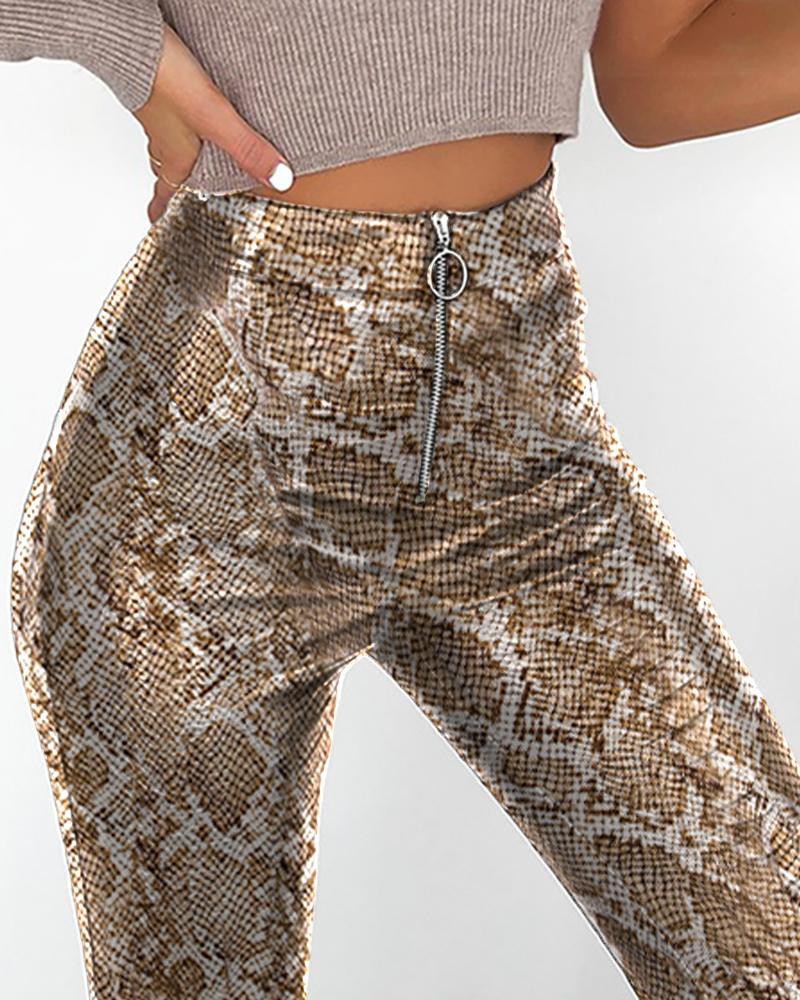 Faux Leather Snakeskin Print Pant