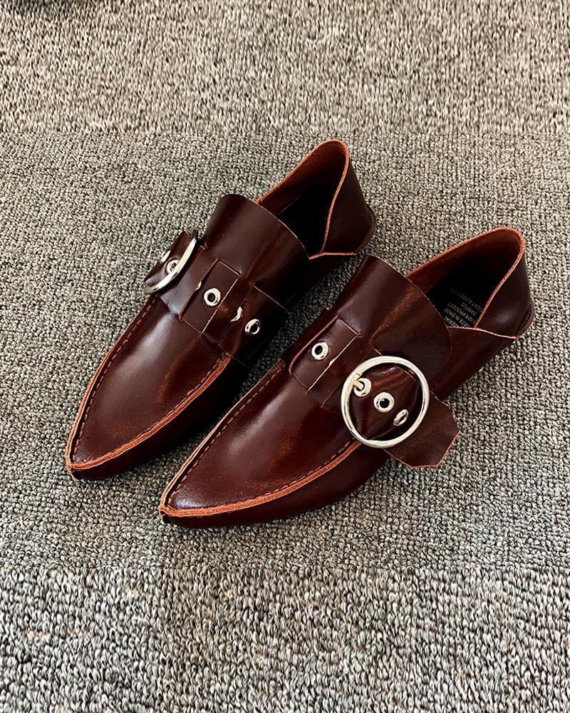 Pointed Toe Ring Belt Loafers