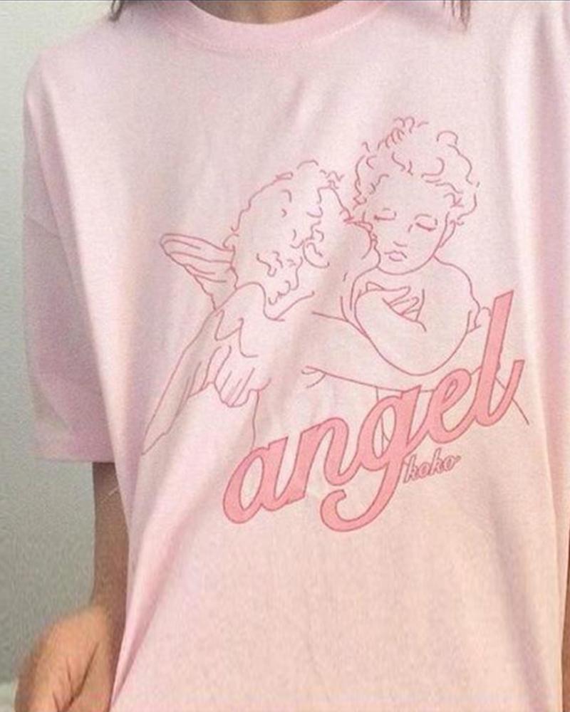 Outlet26 Cute Angels Loose Fit T-Shirt pink