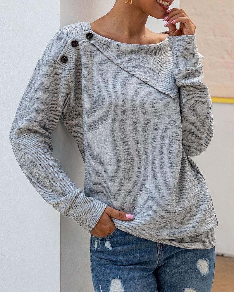 Solid Buttoned Long Sleeve Casual Blouse