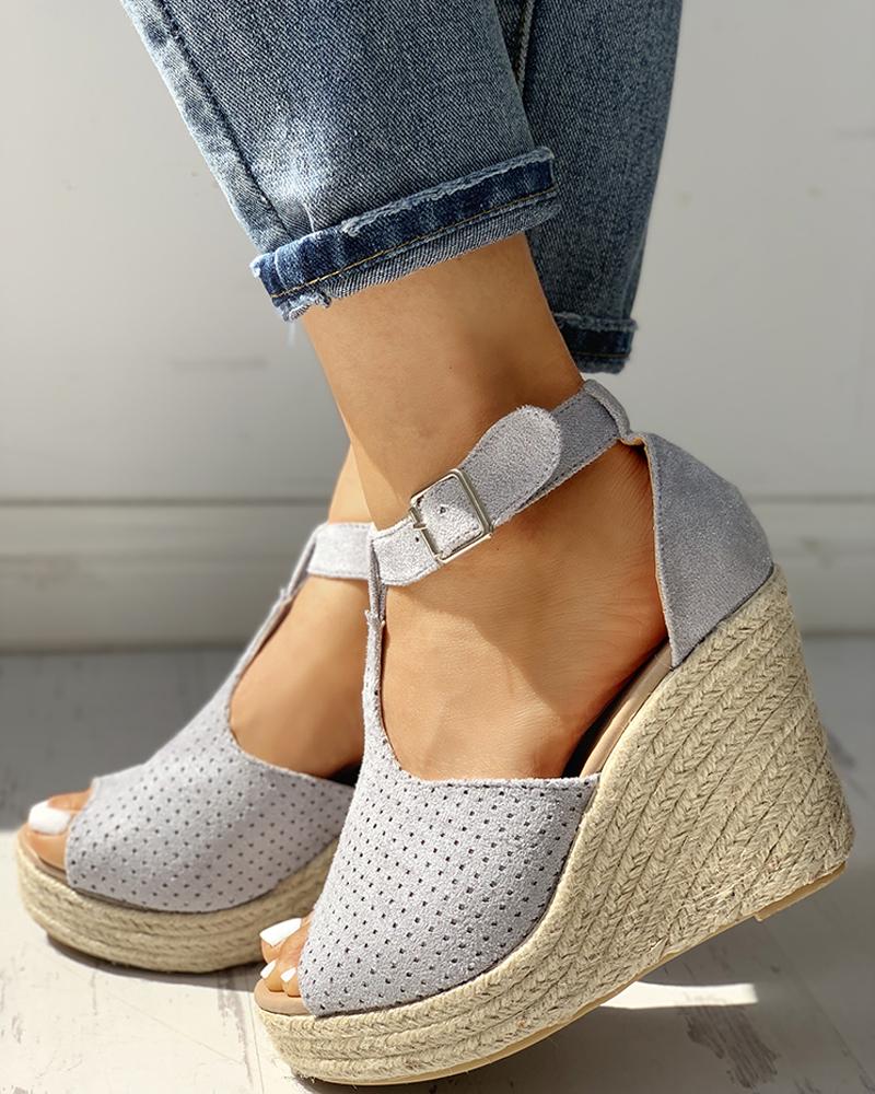 Suede Hollow Out Espadrille Wedge Sandals