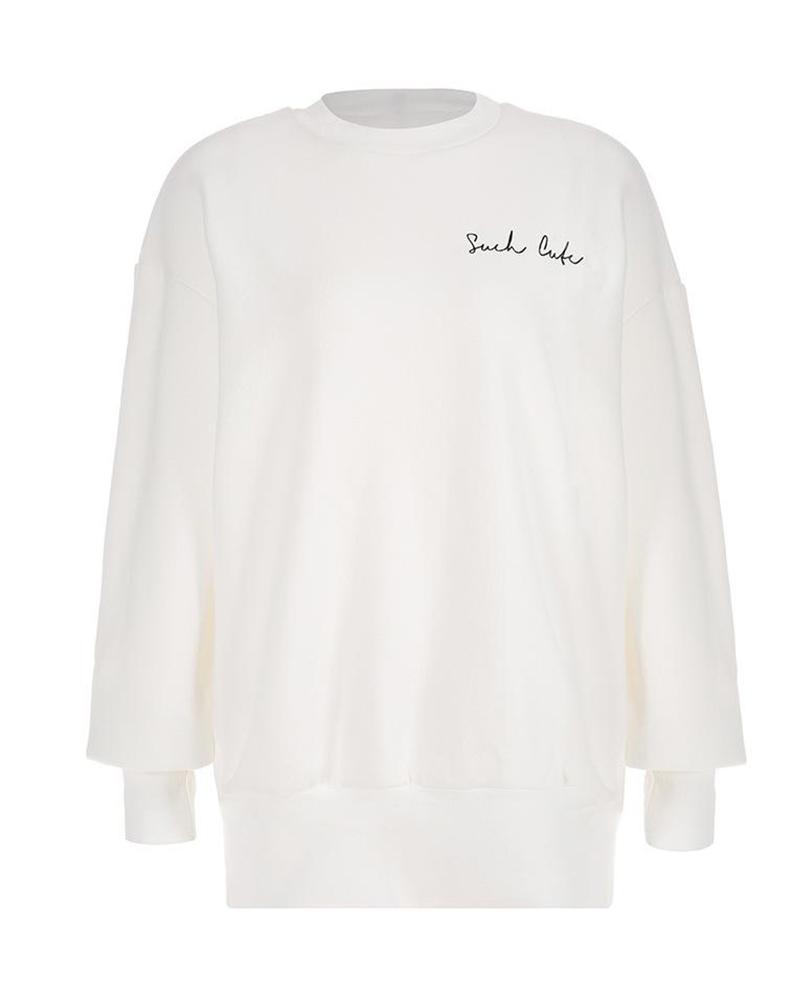 Such Cute Embroidered Letter Sweatshirt