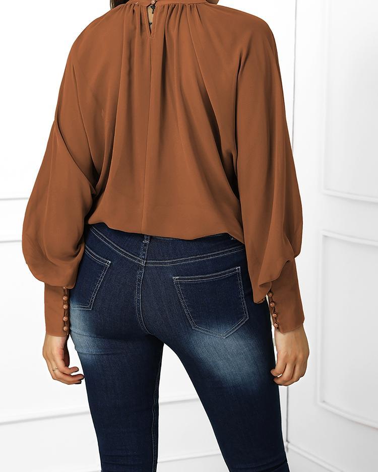 Lantern Sleeve Wide Cuff Ruched Blouse
