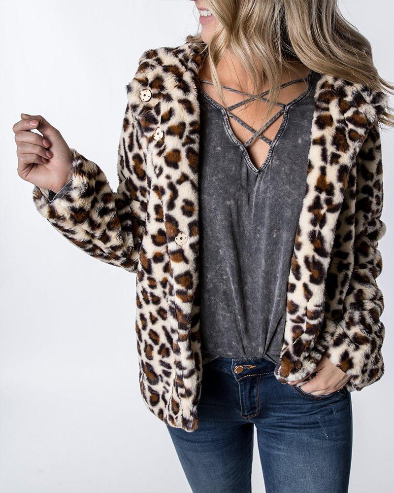 Leopard Print Hooded Winter Coat