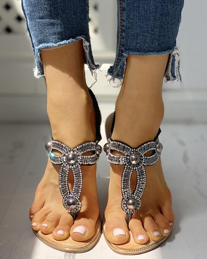 Studded Detail Toe Post Flat Sandals