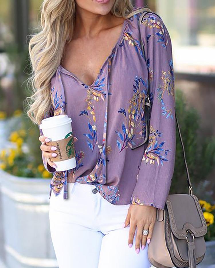 Floral Print Long Sleeve Casual Blouse