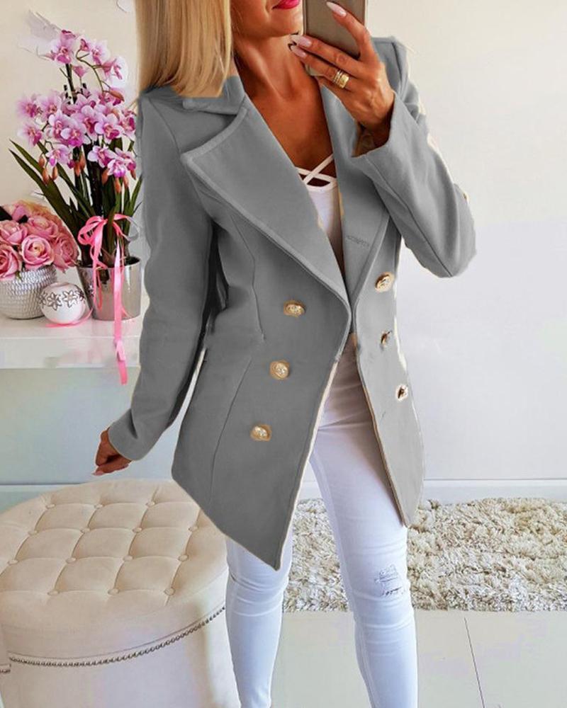 Solid Long Sleeve Buttoned Blazer