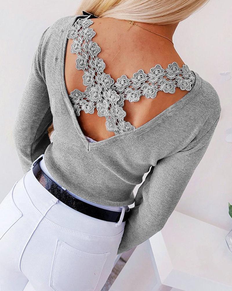 Solid Lace Crisscross Back Top