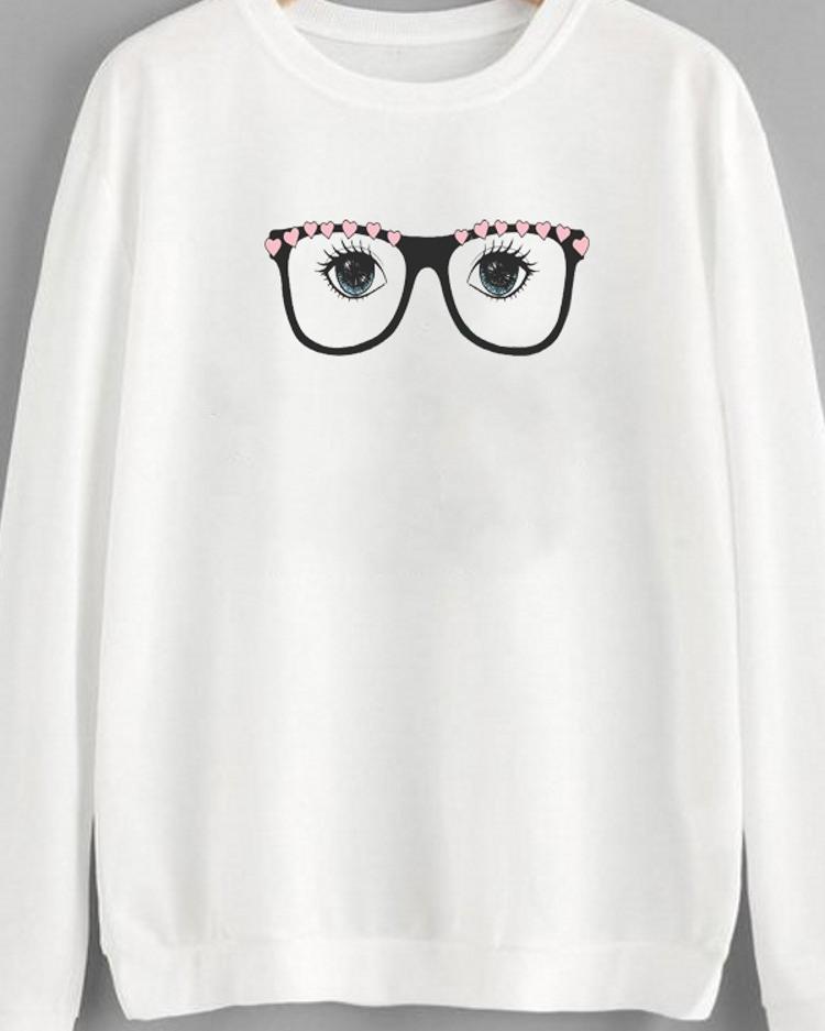 Eye Print Women White Sweatshirt