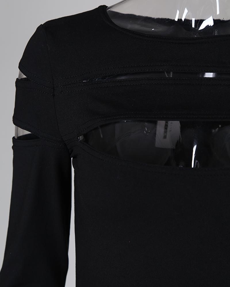 Fashion  Hollow Out Long Sleeve T-shirt Top