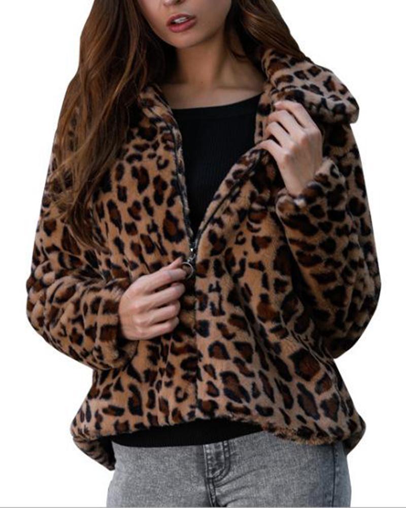 Faux Fur Crop Leopard Coat