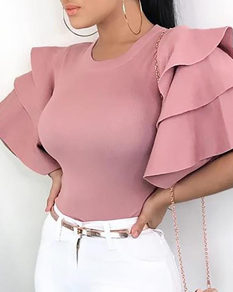 Layered Ruffle Bell Sleeve Casual Blouse