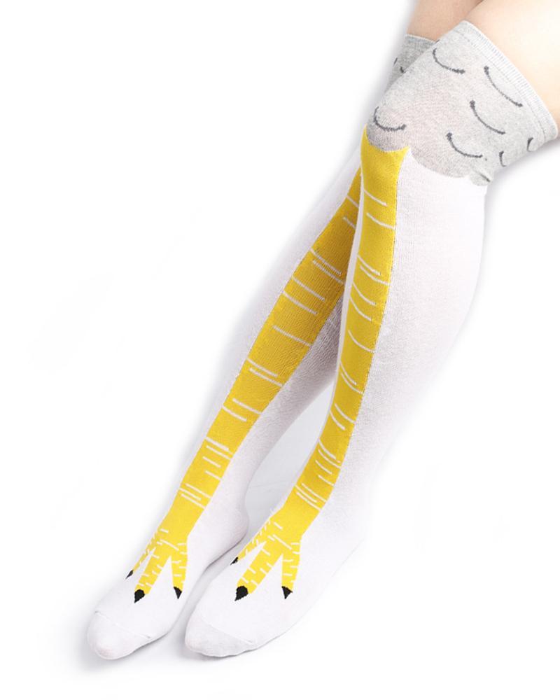 Chicken Feet Printing Over Knee Socks