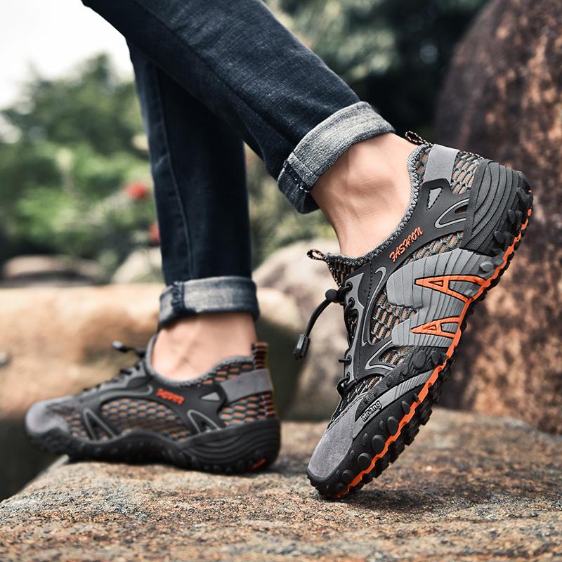 Men's Outdoor Mesh Splicing Lace Up Slip Resistant Climbing Hiking Shoes