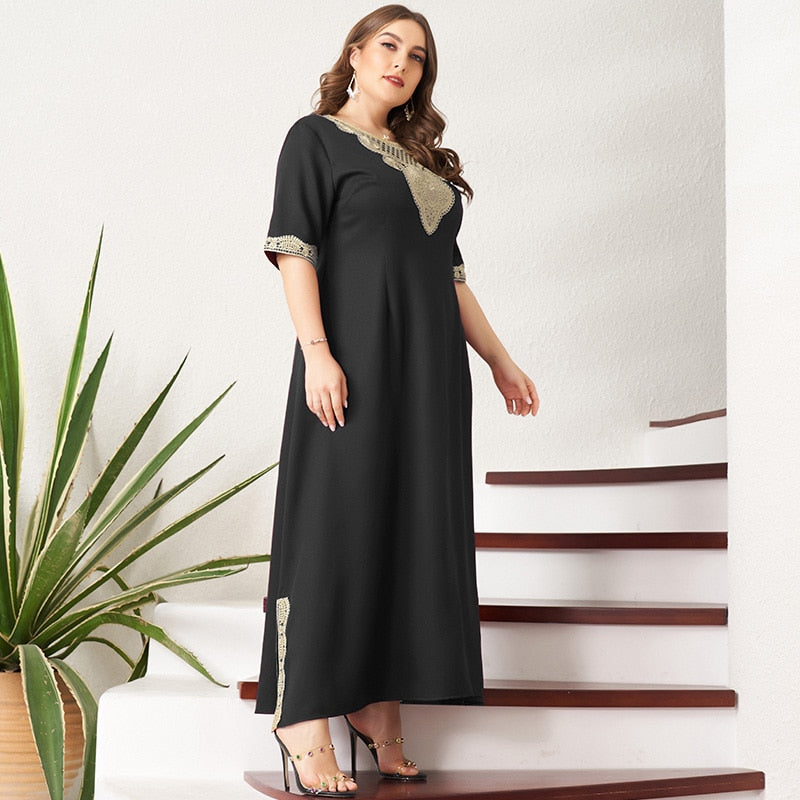 New Summer Maxi Dress Women Plus Size Black Vintage Lace Patchwork Split Hem Half Sleeve Party Prom Long Suelto Dresses 4XL