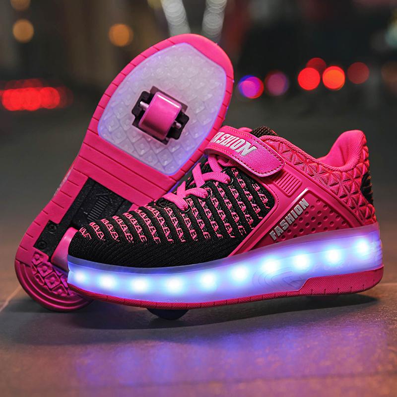 Outlet26 Light Up Roller Shoes Wheeled LED - kids Pink