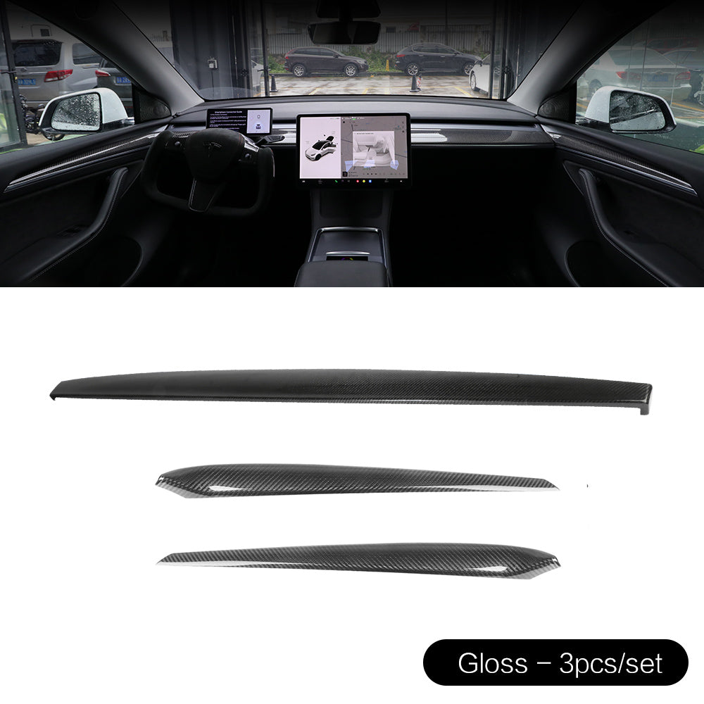 Real Carbon Fiber Dashboard Cover Front Door Trim Panel Caps for Model 3/Y