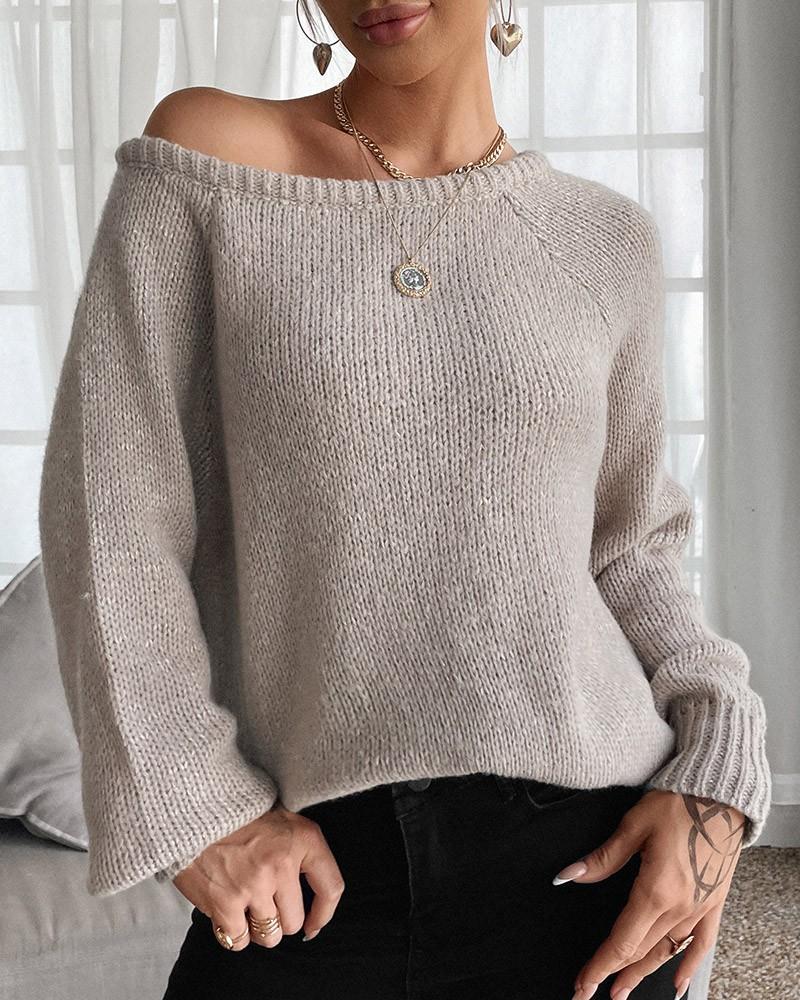 Long Sleeve PLain Knit Casual Sweater