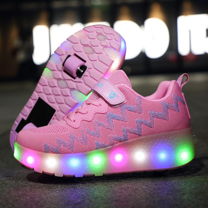 Outlet26 LED Skate Sneakers Retractable Wheels - kids Black