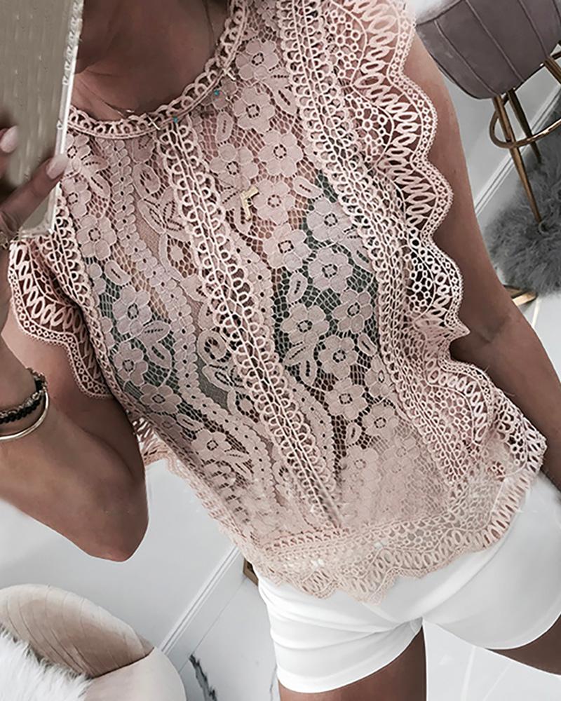 Hollow Out Guipure Lace Casual Blouse