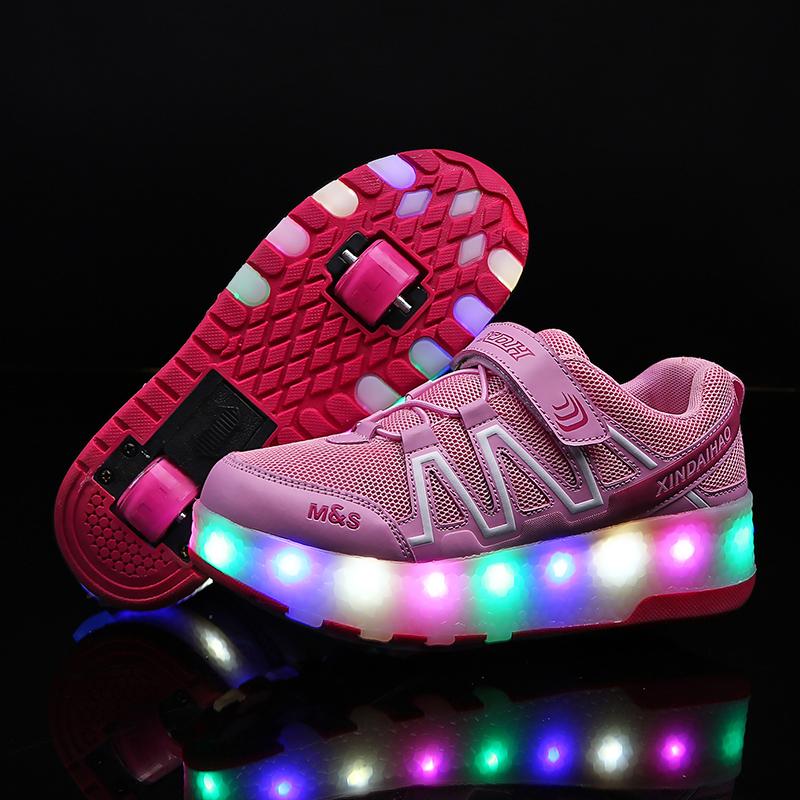 Outlet26 Double Wheels Roller Skate Shoes Luminous - kids Black