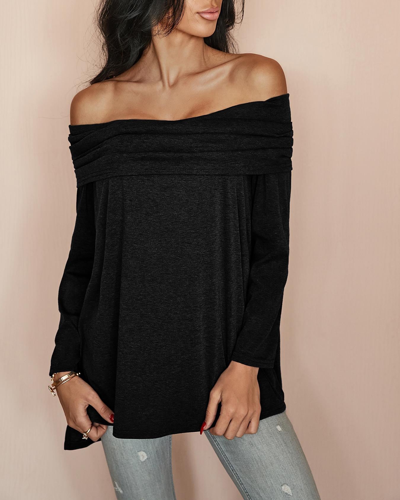 Stylish Ruched Fold-over Casual Blouse
