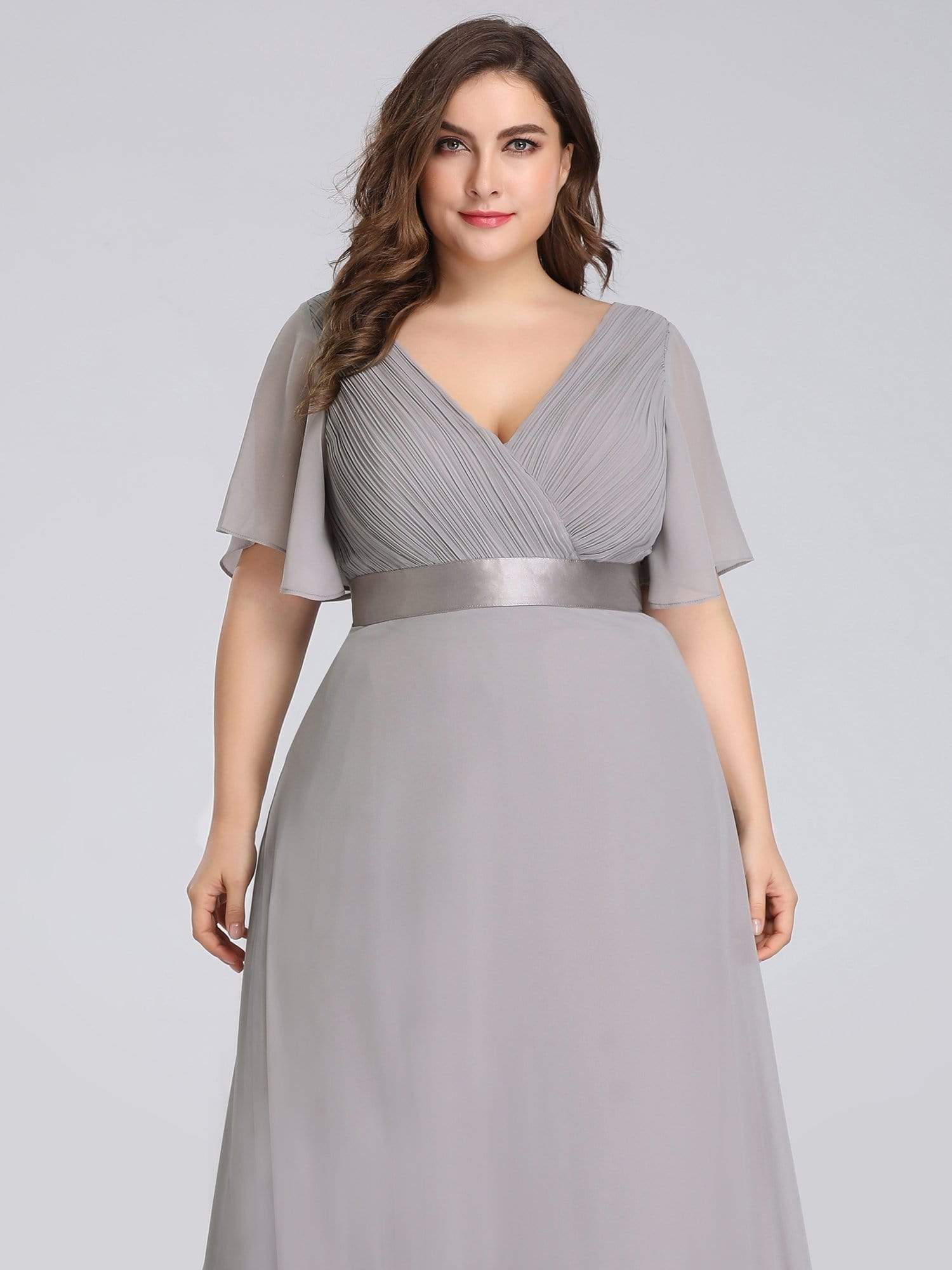 Plus Size Empire Waist Evening Dress with Short Sleeves