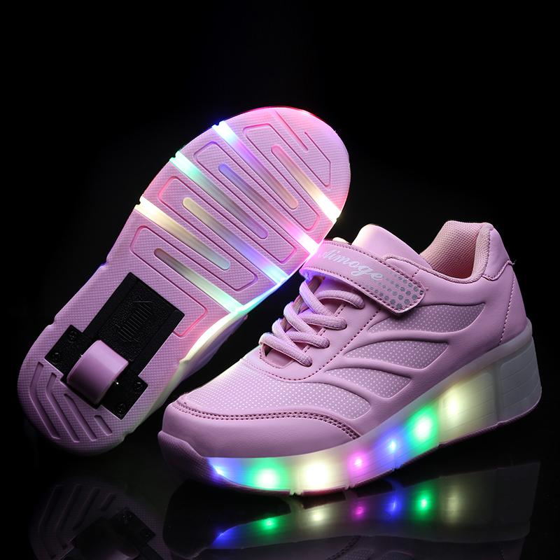Outlet26 Single Wheel Light Up Roller Shoes - kids Pink