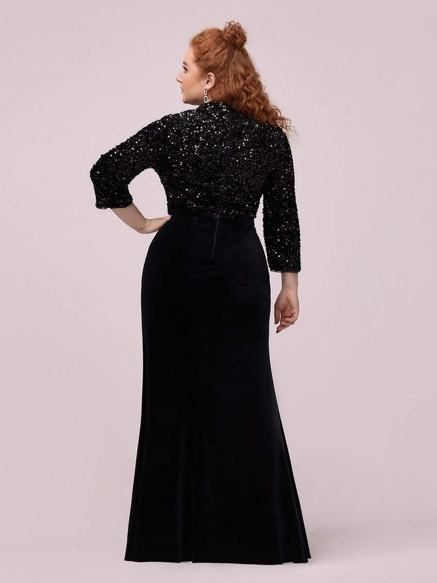Plus Size Maxi Mermaid Velvet & Sequin Evening Dress