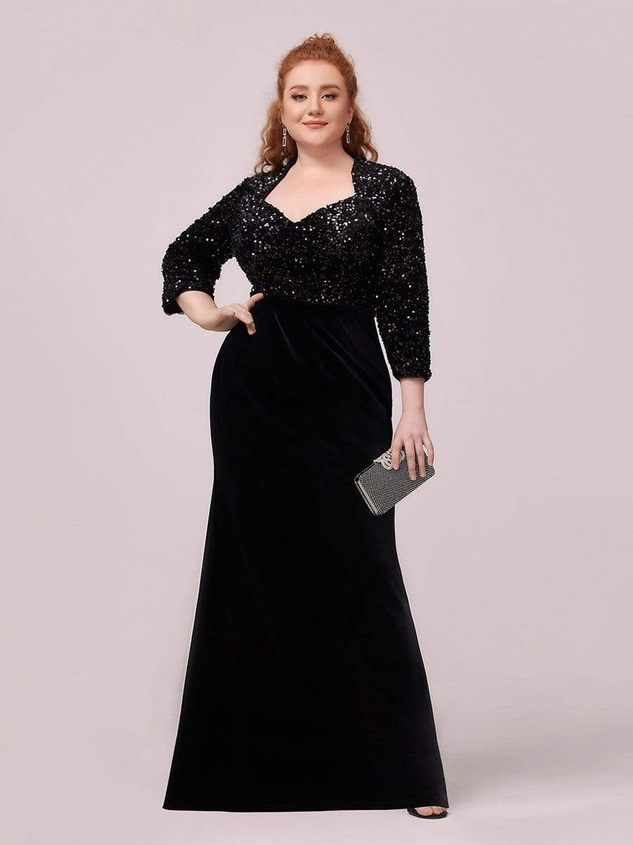 Plus Size Maxi Mermaid Velvet & Sequin Evening Dress