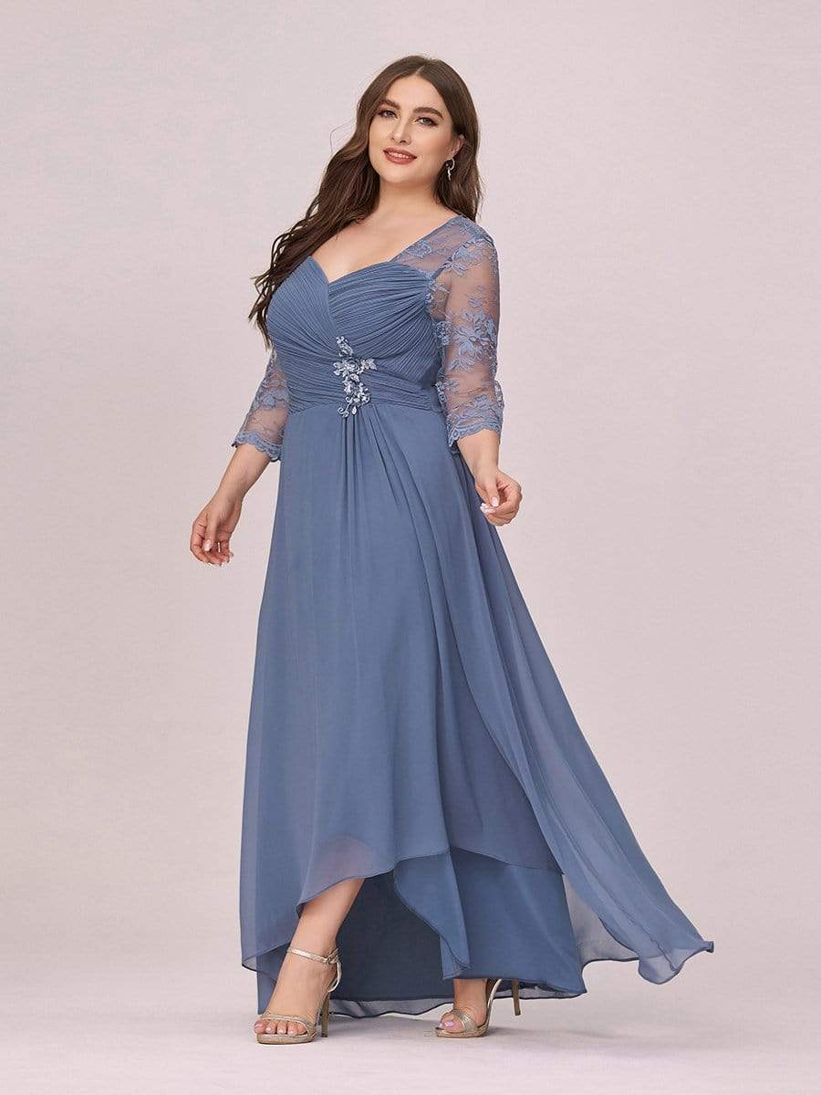 Fashion Ruched Plus Size Chiffon Party Dress with Lace