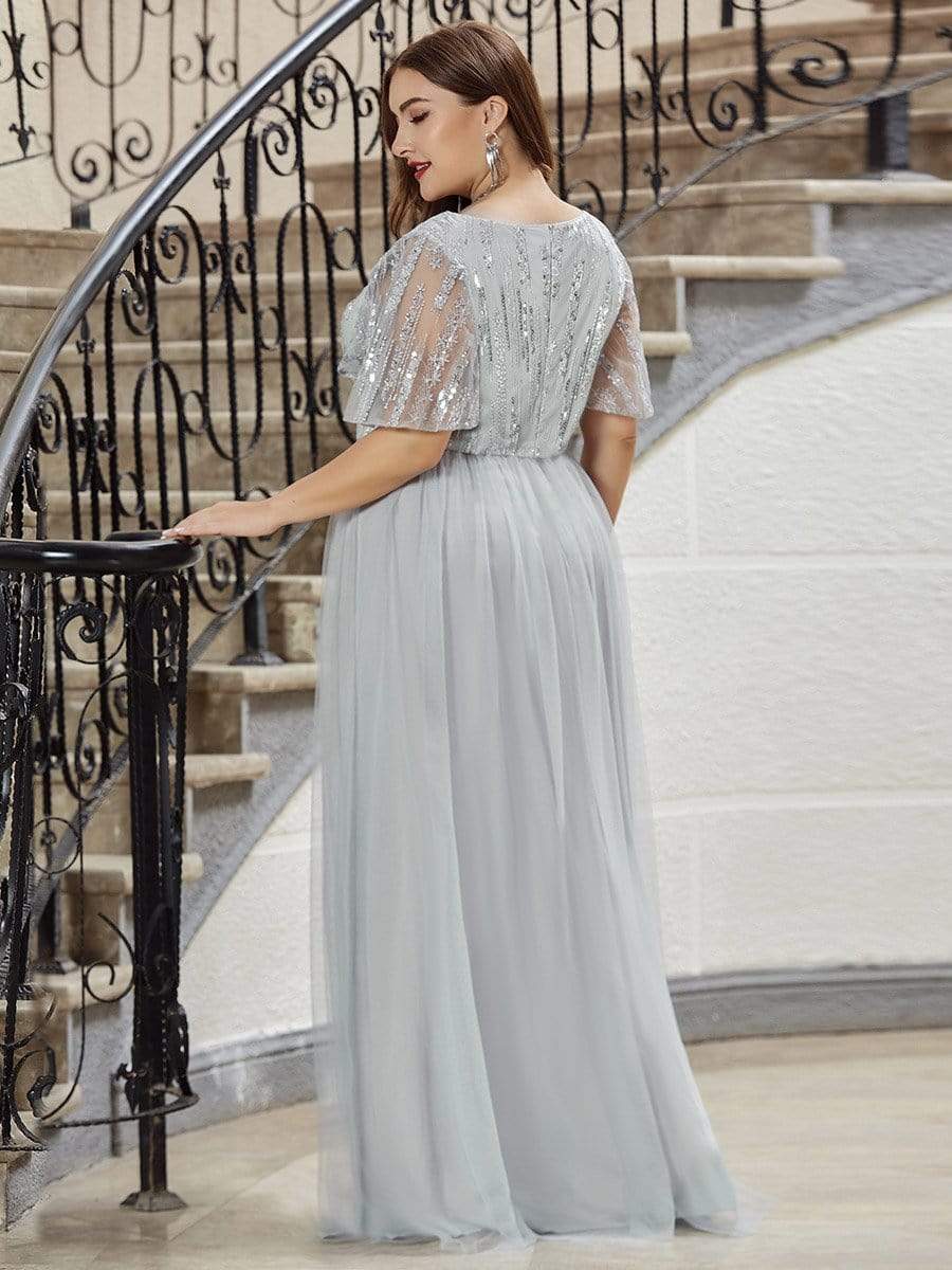 Plus Size Tulle Evening Dresses for Women with Short Sleeve