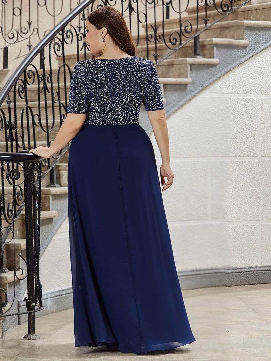 Elegant V Neck Beaded A-Line Chiffon Plus Size Evening Dress