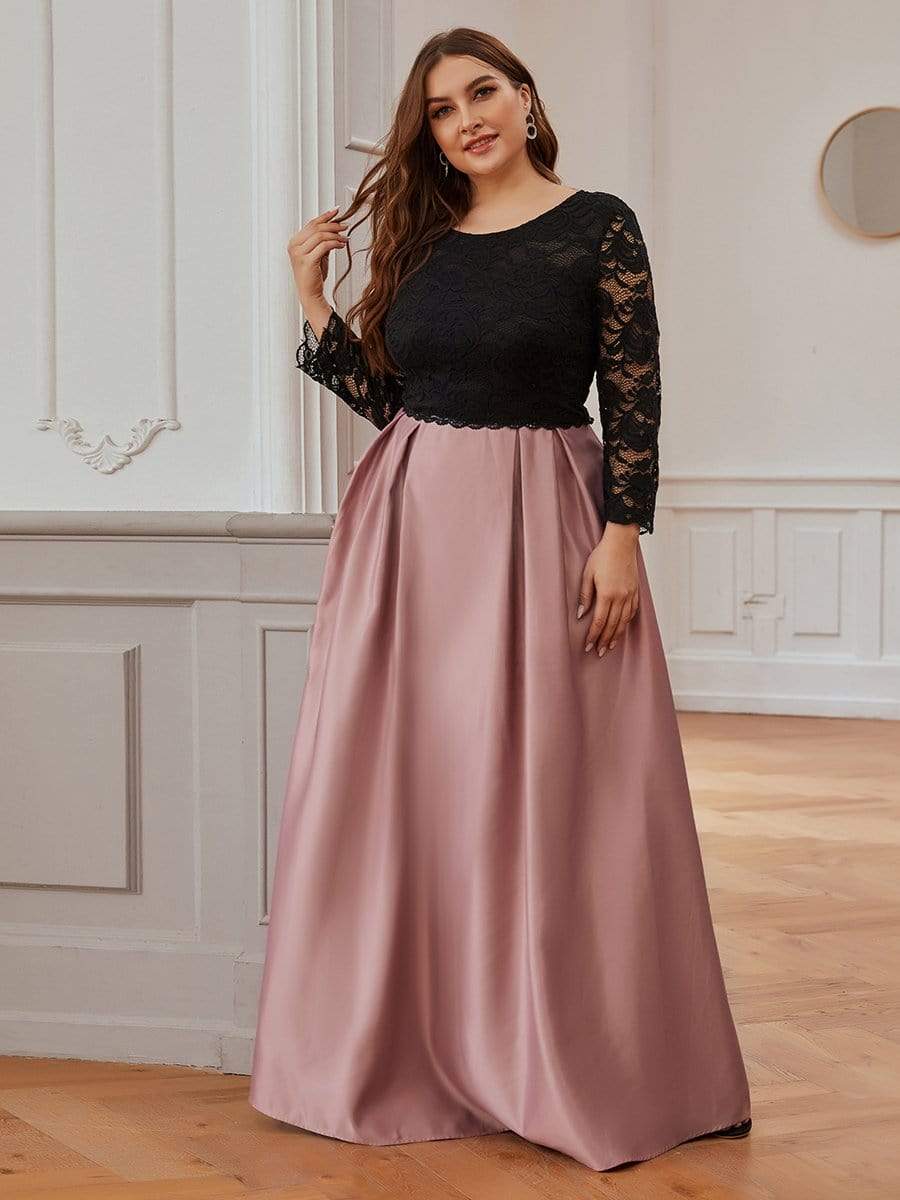 Vibrant Plus Size Round Neck A-line Evening Dresses with Lace