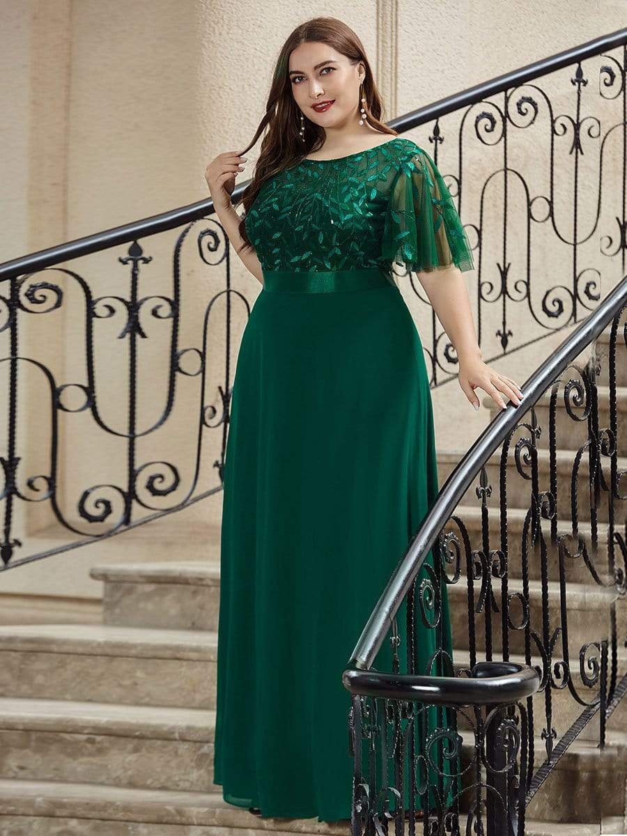 Elegant Plus Size A-Line Chiffon Evening Dress with Sequin