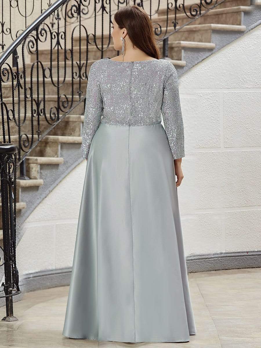 Elegant V-Neck Sequin Print Plus Size Evening Gowns for Women