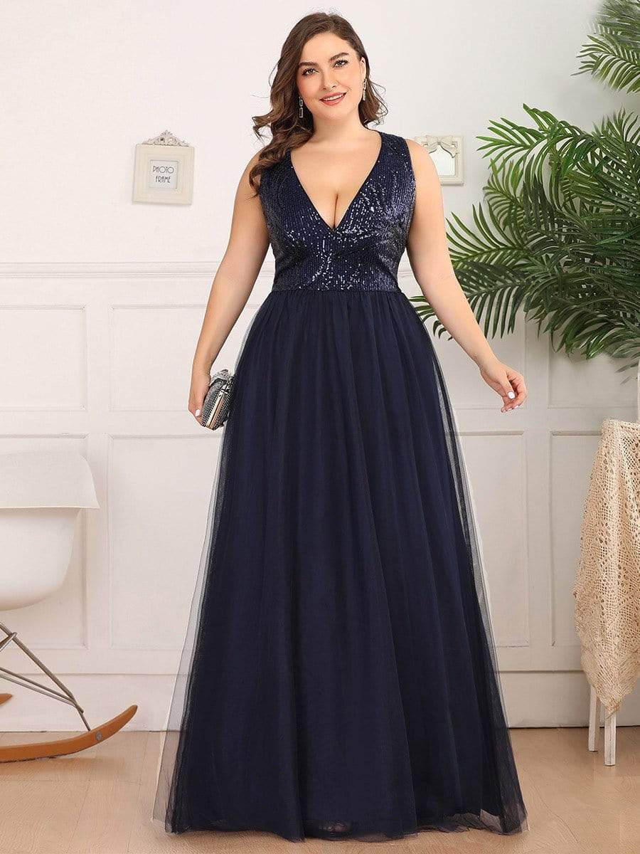 Women's Plus Size Sequins Print Tulle Evening Party Dresses