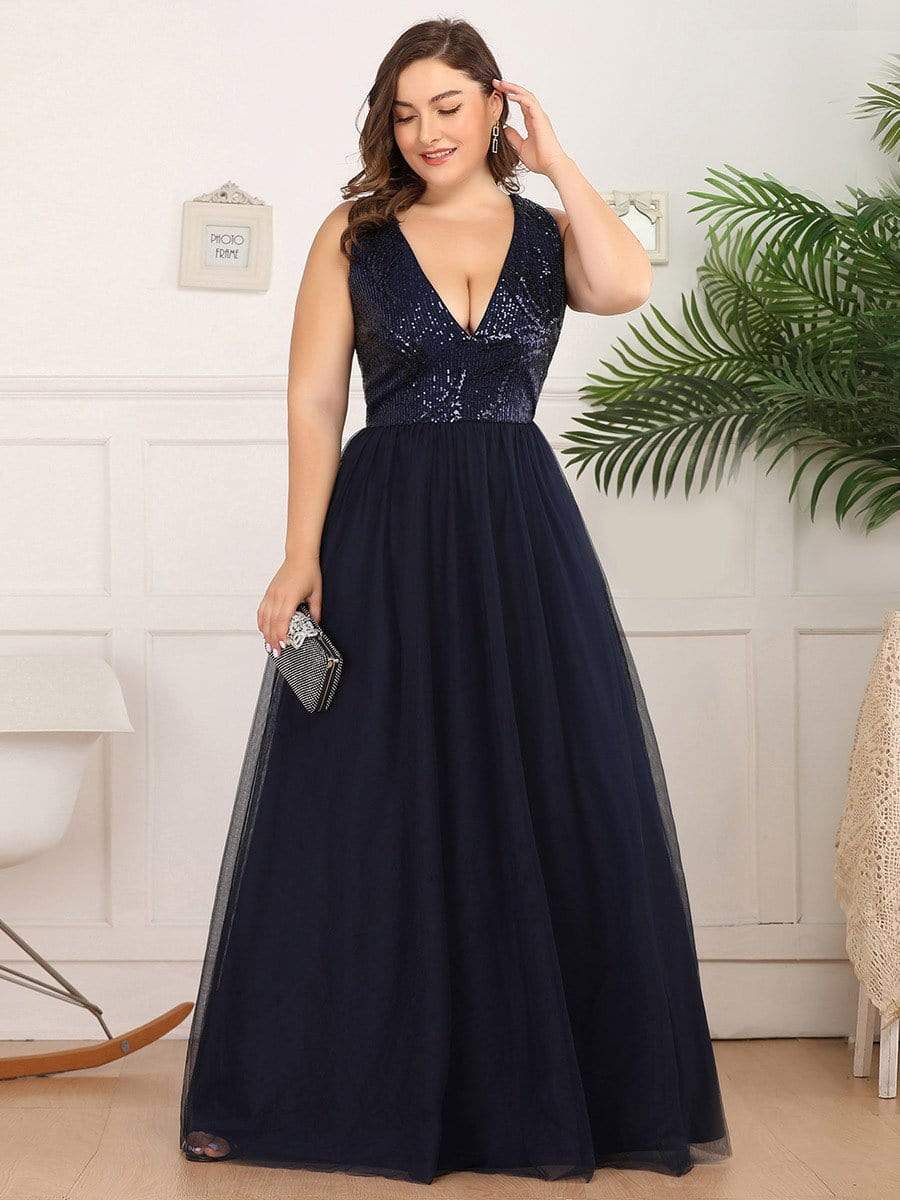 Women's Plus Size Sequins Print Tulle Evening Party Dresses